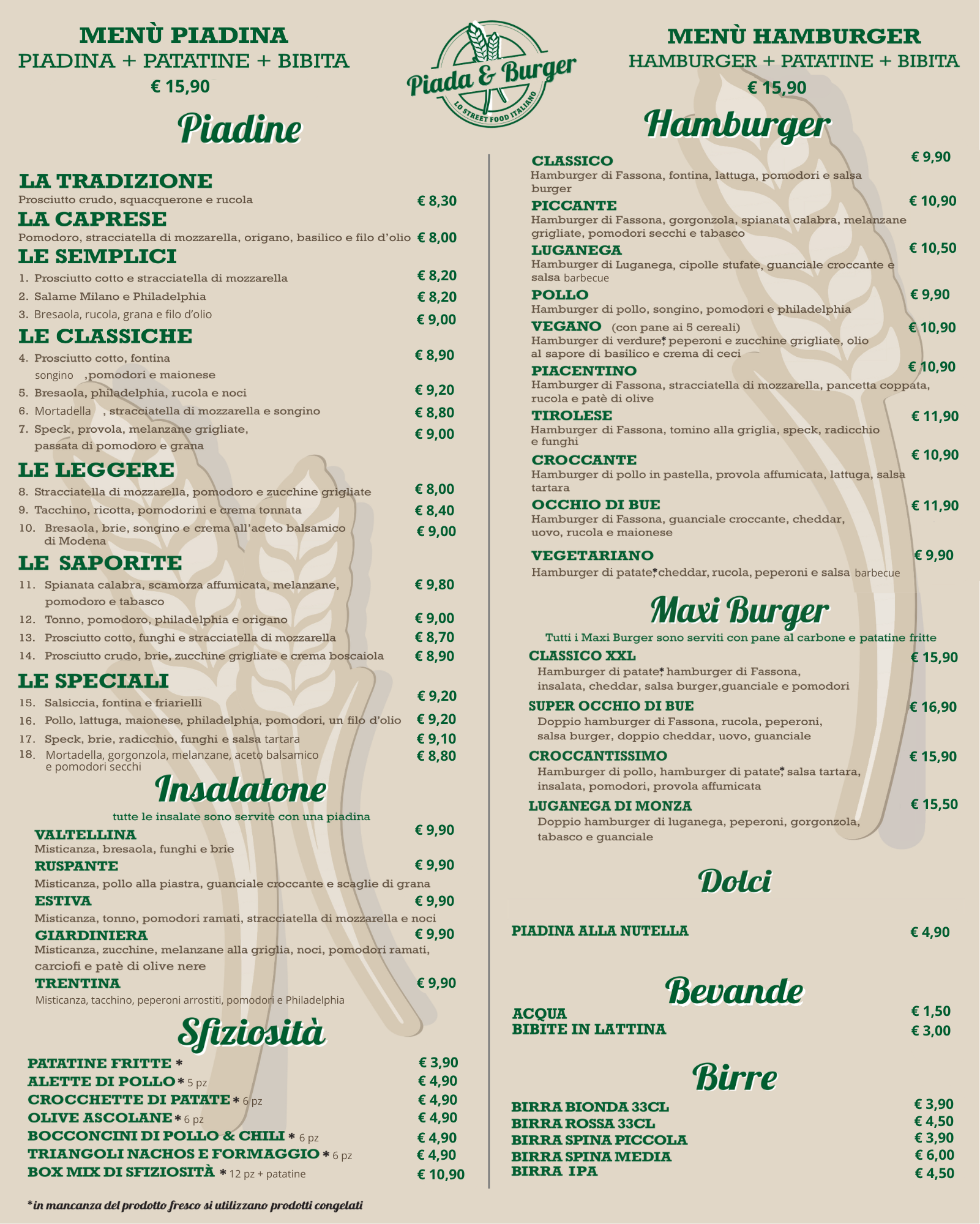 Menu Pomeriggio